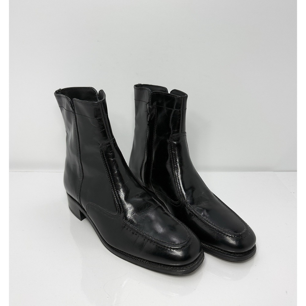 Vintage Florsheim Imperial Black Leather Side Zip Beatle Boots Men's Size 7. 5 D